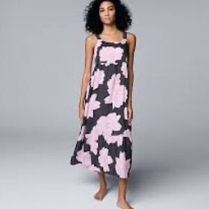 Simply Vera Vera Wang Gray and Pink Floral Dress medium women’s sundress #761